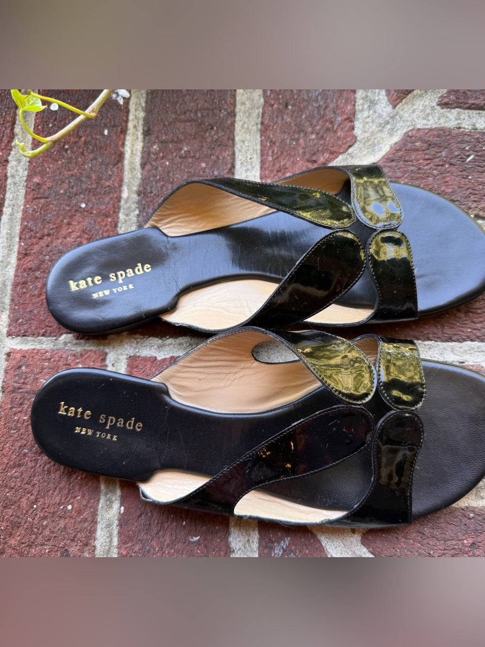 kate spade Black Patent Leather Slide Sandals